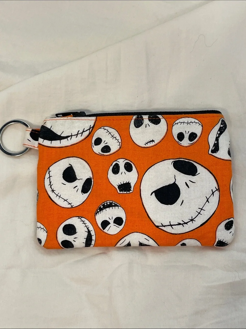 Orange Jack Skellington Pattern ID Wallet with Key Ring